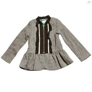 Persnickety Girls Peplum Jacket With Ruffle Front Herringbone Brown Size 6
